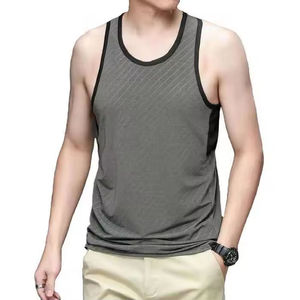 Summer <b>Singlet</b> Sleeveless Sport Gym Vest Tank Top <b>Men</b> Tank Top O-Neck Quick Dry Knitted Solid Color Casual Fitness Wear - Product Image 2