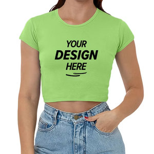 Women <b>Green</b> Crew Neck Short Sleeve Solid Color Slim Fit <b>Crop</b> <b>Top</b> T-Shirt - Product Image 1