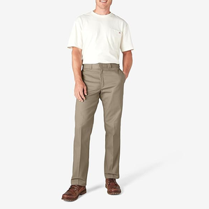 <b>Men's</b> <b>Khaki</b> Straight Fit Cotton Oxford Trousers Mid Waist Button Fly Casual Anti-Wrinkle Autumn Style - Product Image 3
