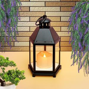 Modern Design Light <b>Black</b> Iron <b>Lantern</b> Glass Panels Handle Eco-Friendly Durable Home Accent Lighting Perfect Valentine's Day - Product Image 4