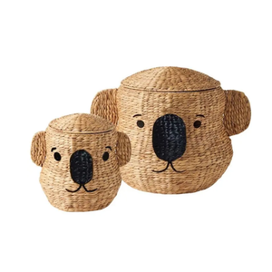 Cestas de Almacenamiento Ecológicas Tejidas a Mano de Jacinto de Agua con Tapa, Juego de 2 Cestas para Ropa Sucia para Habitación Infantil, de Vietnam - Product Image 1