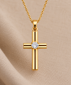 Pendentif croix plaqué or avec pierre de zircon ronde, bijoux religieux unisexe - Product Image 1