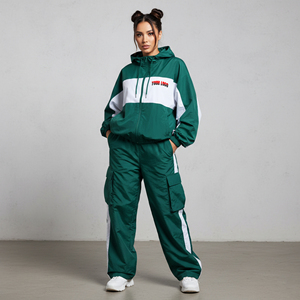 Customized 100% nylon women's tracksuit Oversized Drop Shoulder 2 color Custom Screen Printed Logo Streetwear ladies 2 piece <b>set</b> - Product Image 3