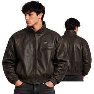 Chaqueta de Cuero Varsity para Hombre, Personalizada con Logotipo Bordado en Chenille, Diseño Vintage con Letras, Cierre de Cremallera, para Invierno - Product Image 1