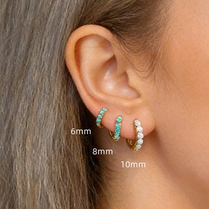 Sterling Silver Pave Opal Hoop Earrings 925 Sterling Silver 14K Gold Plated <b>Helix</b> Cartilage Piercing Jewelry - Product Image 3