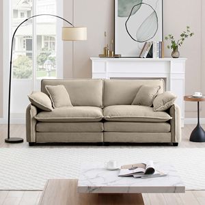 Warm and Cozy Tan Corduroy 2-Seater Living Room <b>Sofa</b> with 4 Upholstered Large Deep Seat <b>Pillows</b> for Home Entertainment - Product Image 3