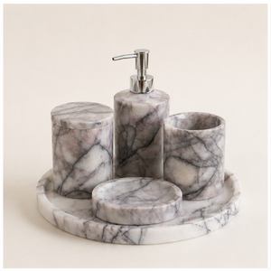 Luxury 5-Piece Natural Marble Bathroom Accessories Set Elegant Handmade White Stone Soap Dispenser <b>Toothbrush</b> <b>Holder</b> For Hotel - Product Image 6
