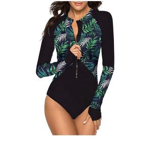 Maillot de bain une pièce à manches longues pour femmes, protection UV UPF 50+, fermeture éclair, imprimé par sublimation, maillot de bain pour surf - Product Image 2