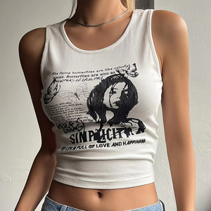 Camisetas sin Mangas y Crop Tops de Verano para Mujer, Personalizadas con Letras Impresas, 100% Algodón Ecológico, Ropa Casual Urbana - Product Image 1