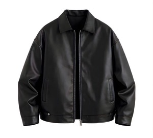 Veste en cuir noir de qualité supérieure pour homme, col rabattu, fermeture éclair, pour l'automne - Product Image 1