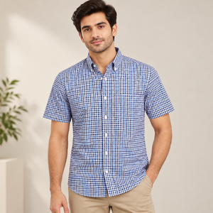 Chemises à manches courtes pour hommes, en coton mélangé à carreaux gingham, légères, décontractées, pour le bureau, à boutons, vente en gros, fournisseur en vrac - Product Image 3