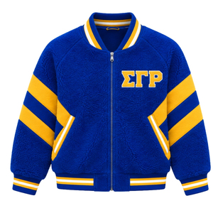 Chaqueta Bomber Sherpa Reversible para Mujer de Sigma Gamma Rho, Chaqueta de Invierno Cálida de Doble Cara con Forro Polar Personalizado de la Hermandad Griega - Product Image 1