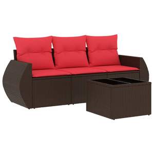 Juego de sofás de patio de ratán sintético marrón de 4 piezas con cojines, elegantes muebles de exterior - Product Image 2