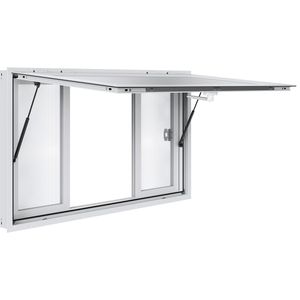Ventana de Servicio de Aluminio de 53 x 33 Pulgadas para Camiones de Comida, 4 Paneles Deslizantes con Toldo, Puerta con Gancho que se Abre 85 Grados - Product Image 1