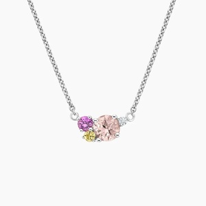 Collier pendentif en argent 925 avec morganite rose, violette et jaune, serti de griffes, chaîne en boîte, bijoux minimalistes pour femmes - Product Image 1