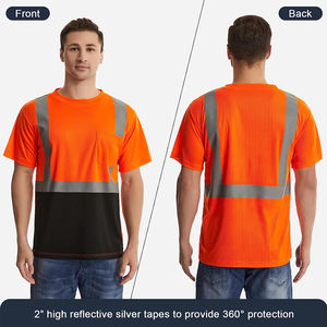 Polo de sécurité réfléchissant avec bandes réfléchissantes Classe 2, T-shirt orange haute visibilité, manches courtes, personnalisable - Product Image 2