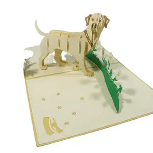 3D Geburtstags karte handgemachte Lasers ch neiden Creme Hund Pop-up-Karte Kirigami Gruß karte Großhandel Herstellung