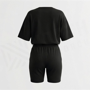 2 Piece High Quality Formal Solid Above Knee Home Wear Suit Short Sleeve T Shirt and Shorts <b>Twin</b> <b>Set</b> for Women - Product Image 2