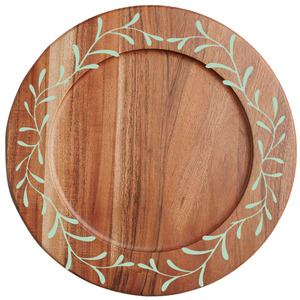 Assiette de présentation décorative en bois d'acacia massif de qualité supérieure, motif feuille élégant incrusté, base d'assiette en bois pour restaurant et événements de restauration - Product Image 1