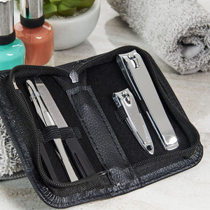 Professional 4 Piece Manicure Kit German Stainless Steel <b>Nail</b> Care Tools Set With Leather Zipper <b>Case</b> - Product Image 5