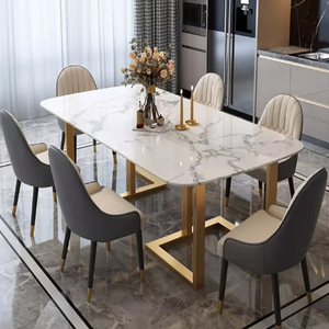 Modern 6-Seater Dining Table with Chairs Rectanglur Dining Tables With <b>Marble</b> <b>Top</b> Luxury Dining Table Metal Dining Table - Product Image 4