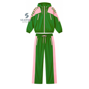อัลฟ่า |   คาปา |   ชุดวอร์มอัลฟ่าไนลอนสีเขียวชมพู แจ็คเก็ตบล็อกสีพร้อมกางเกงจ็อกเกอร์เข้าชุด ชุดออกกำลังกายสำหรับผู้หญิง - Product Image 1
