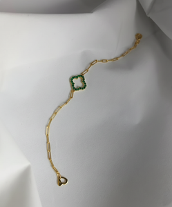 กำไลข้อมือทอง 14KT รูปโคลเวอร์ ประดับมรกตสังเคราะห์ ของขวัญเครื่องประดับชั้นดีสำหรับงานปาร์ตี้ - Product Image 2