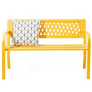 Panca da Esterno in Ferro Giallo con Schienale in Rete PVC da 47 Pollici, Stile Contemporaneo Anticato, Resistente alle Intemperie - Product Image 1