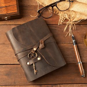 100% Genuine Leather Journal Soft Cover <b>Notebook</b> With Antique Key Lock Strap Wrap Around Flap Cover Blank Deckle Art Pages <b>Diary</b> - Product Image 1