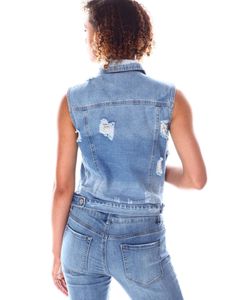Gilet en jean délavé bleu clair – Veste sans manches décontractée d'été avec poches latérales - Product Image 6