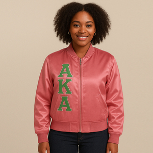 Wholesale Custom Women's <b>Pink</b> Satin Bomber <b>Jacket</b> Top Trending Sorority Greek Letters Embroidery Patch Silk Satin Varsity <b>Jacket</b> - Product Image 1
