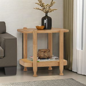 Modern Durable Lightweight Contemporary Coffee <b>Table</b> Natural Malaysian Oak <b>Solid</b> <b>Wood</b> <b>Top</b> Rattan Shelf Living Room Bedroom Home - Product Image 1