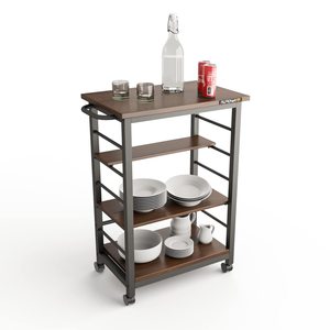 Wooden Three-Tier Durable Serving Trolley with Wheels Adjustable Shelves Kitchen <b>Cart</b> Home Dining Room - Product Image 3
