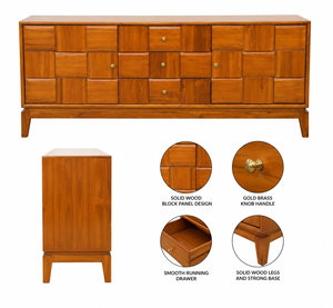 Buffet Lego - Meuble de rangement moderne en bois de teck, style mi-siècle, avec motif de blocs unique - Product Image 2