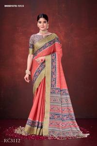 Colección de Sarees y Blusas de Seda Habotai de Poliéster de Excelente Calidad con Estampado Floral y Metálico para Festivales - Proveedor de Surat - Product Image 5