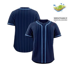 Men's Navy Blue Striped <b>Baseball</b> Jersey Short Sleeve Button Front Breathable Mesh 100% Polyester Regular Fit All Seasons Apparel - Product Image 3