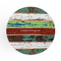 Table de bateau ronde rustique démontable en teck recyclé, fabriquée à la main, durable, avec design à jointures apparentes, pour l'extérieur, la villa, la salle à manger, la maison et le jardin