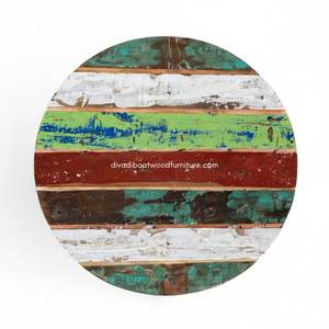 Table ronde artisanale avec espace de rangement et structure démontable en bois de bateau recyclé couleur naturelle pour mobilier d'extérieur, maison et jardin - Product Image 2