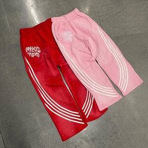 กางเกงขายาวผู้ชายขนาดใหญ่ที่กําหนดเองล้างกรดเฮฟวี่เวทดวงอาทิตย์จางผ้าฝ้าย 100% ขากว้างตรงลายกางเกงทรงหลวมกางเกงขายาว rhinestone - Product Image 2