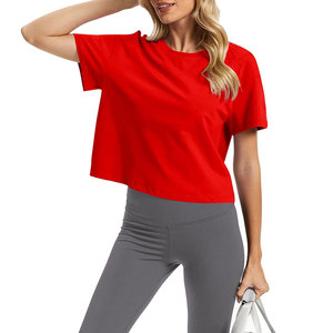 Premium Quality Women's Crop Top Smooth Texture <b>Material</b> Short Sleeve Round Neck lightweight Breathable Trendy Apparel Crop Tee - Product Image 1