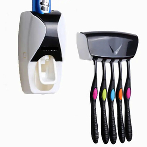 Rectangle Classic Plastic <b>Toothbrush</b> <b>Holder</b> Stand with Wall Mount and Toothpaste Squeezer for Kids Family Bathroom Use - Product Image 1