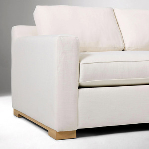 Canapé 3 places en lin blanc bio moderne, style minimaliste, avec coussin de banquette individuelle et pieds bas en chêne naturel - Product Image 5