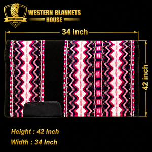 Manta Western para Caballo, 34x42 Pulgadas, Lana de Nueva Zelanda, Cómoda, Clásica, Color Rosa, con Funda para Silla de Montar - Product Image 3