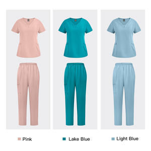 Women Teal Scrub <b>Top</b> With Zip Neck And Pockets Polyester Woven Hospital Uniforms Short Sleeve - Product Image 3