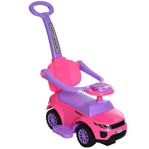 Auto Cavalcabile 3-in-1 Rosa Chiaro per Bambini 1-3 Anni con Funzione Spinta e Giocattolo Scorrevole, con Clacson e Musica - Product Image 1