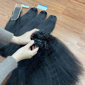 Extensions de cheveux humains vierges bruts vietnamiens de haute qualité, lisses et crépus, avec closure en dentelle, double épaisseur, type Yaki - Product Image 6