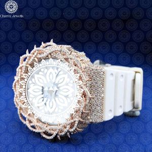 Charm_Jewells Montre de luxe pour femme, boîtier rond de 40 mm, quartz analogique, lunette en or blanc et diamants, bracelet en acier inoxydable - Product Image 3