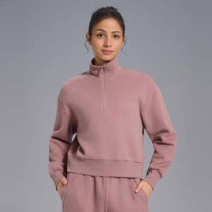 Sudadera con media cremallera de alta calidad para mujer, de manga larga, cuello alto, lisa, de algodón, para otoño, estilo deportivo, fabricada a medida - Product Image 1