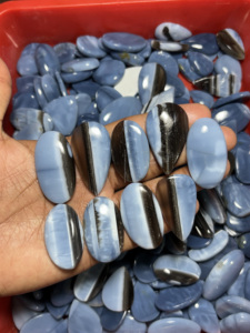 Opale bleue naturelle cabochon, pierres précieuses en vrac, dos plat, pierre bleue polie, vente en gros pour la fabrication de bijoux - Product Image 5