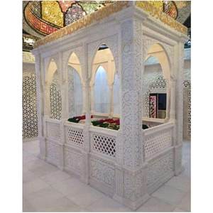 Estructura de Mausoleo Dargah Montada en el Techo, Personalizable, Moderna, Islámica, de Mármol Blanco Makrana Resistente a la Intemperie, Tallada a Mano - Product Image 1
